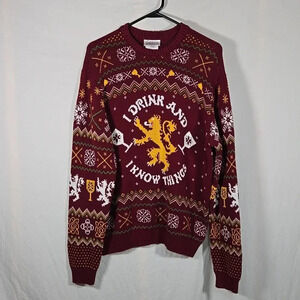 Game of Thrones Ugly Holiday Sweater Size XL Lanister, I Drink and I Know Things